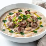creamy crockpot white bean and sausage soup - featured image