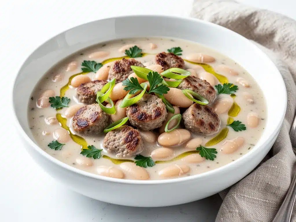creamy crockpot white bean and sausage soup - featured image
