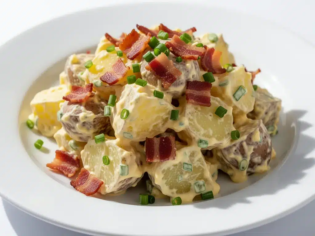 creamy loaded baked potato salad with bacon preparation steps