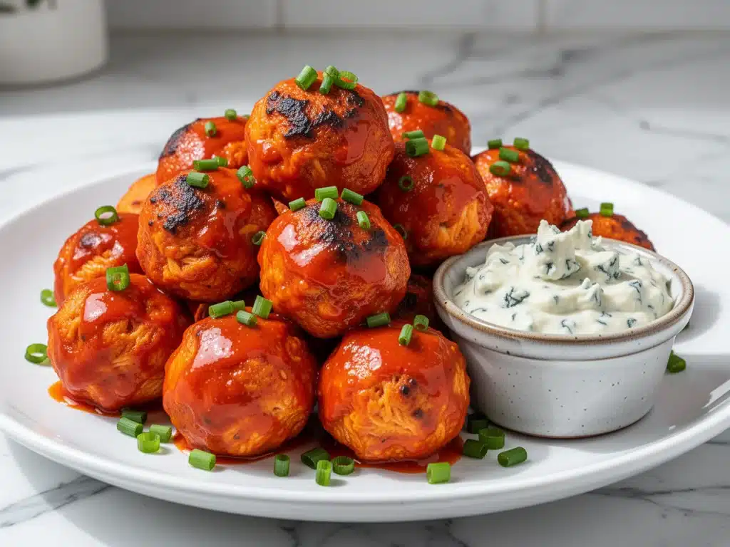 crispy buffalo chicken meatballs - featured image