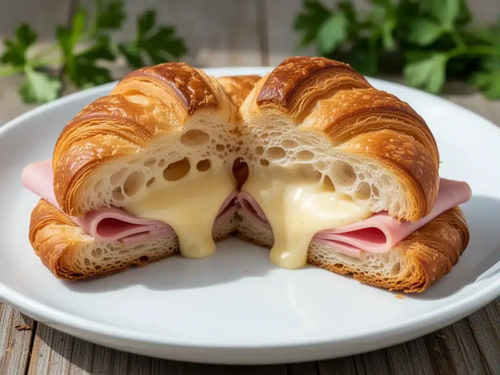 crispy ham and cheese croissant sandwiches preparation steps