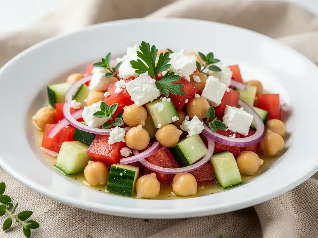 fresh greek chickpea salad preparation steps