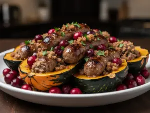 Savory Sausage-Stuffed Acorn Squash with Cranberries - featured image