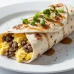 sheet pan sausage and egg breakfast burritos - featured image