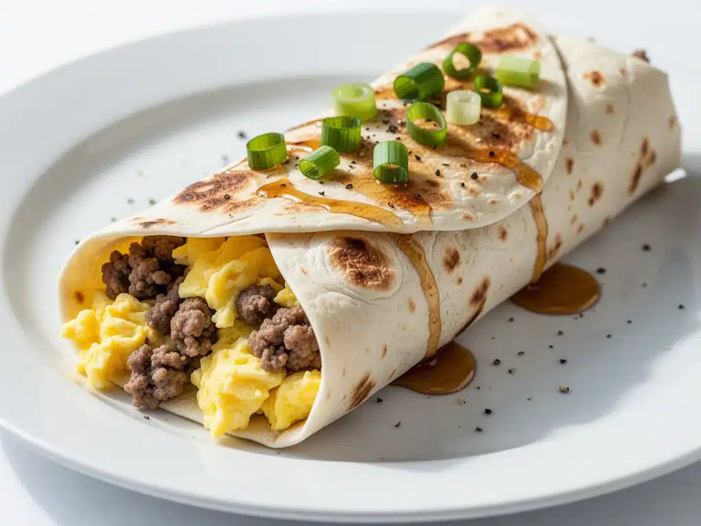 sheet pan sausage and egg breakfast burritos - featured image